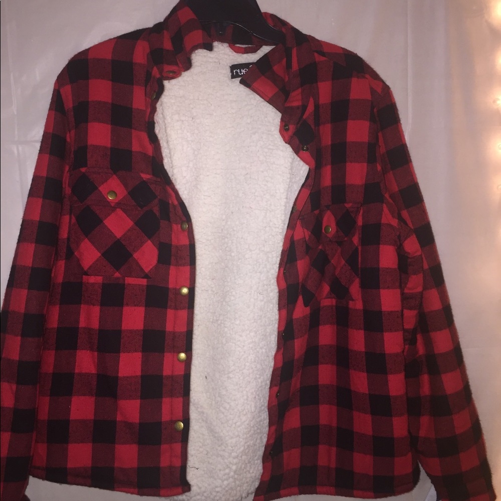 Plaid Jacket with fur inside Worn once